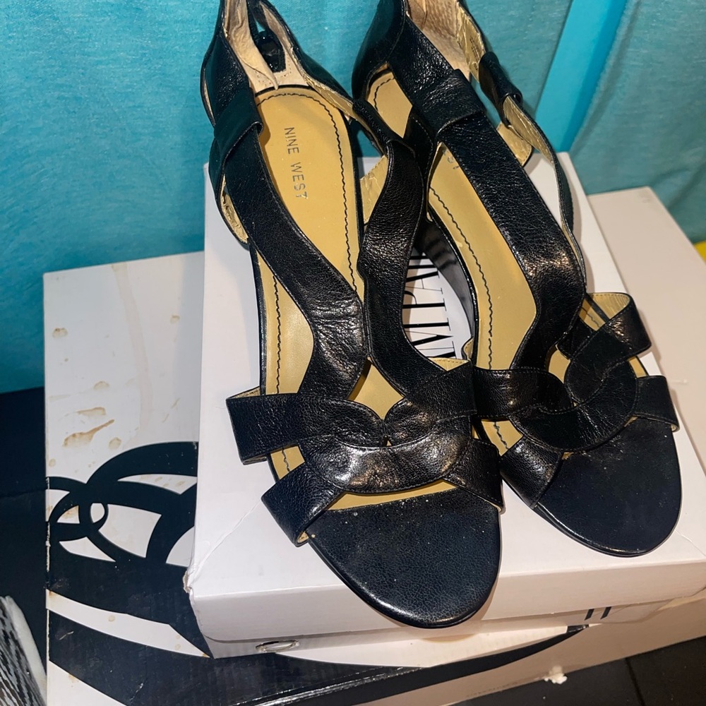 Nine West Black High Heels with Gold Accents